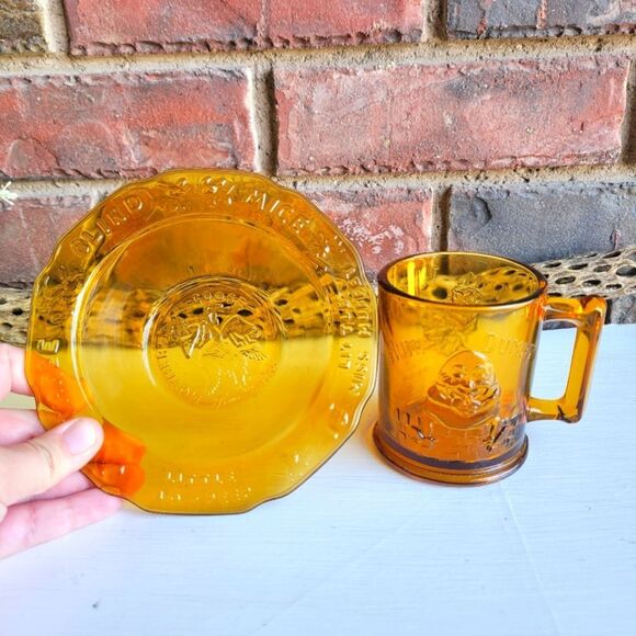 Vintage Amber Glass Nursery Rhyme Mug & Bowl Set - Picture 14 of 14